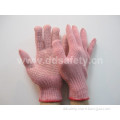 Pink Cotton/Polyester String Knitted White PVC DOT Work Glove (DKP131)